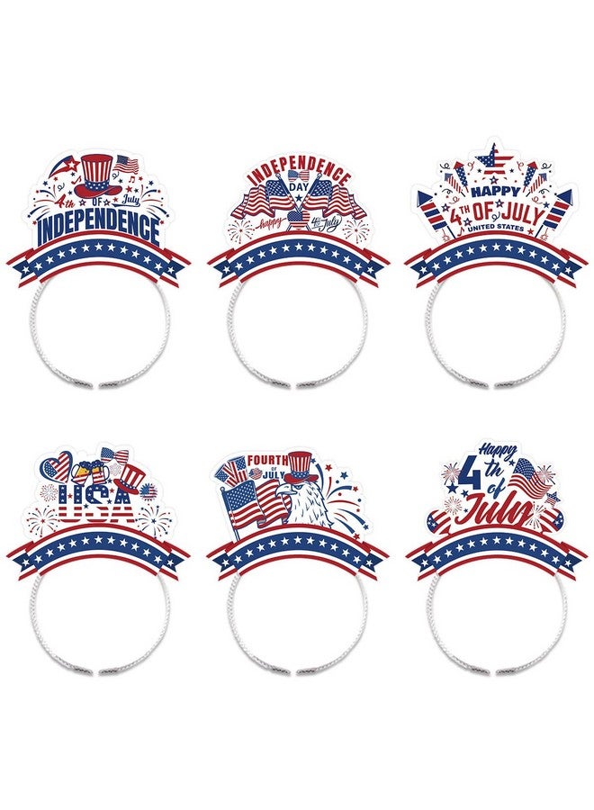 Doneace White Blue Red Party Decorations 4Th Of July Headbands Paper Headwear Independence Day Hairbands National Memorial Day Hair Hoop Patriotic Theme Hair Supplies American Flag Hair Accessories 6Pcs - Image 1