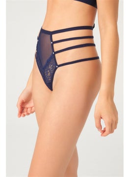 COTTONHILL Navy Blue Transparent Rubber Detailed Women's Bikini Panties with Bow  - Image 3
