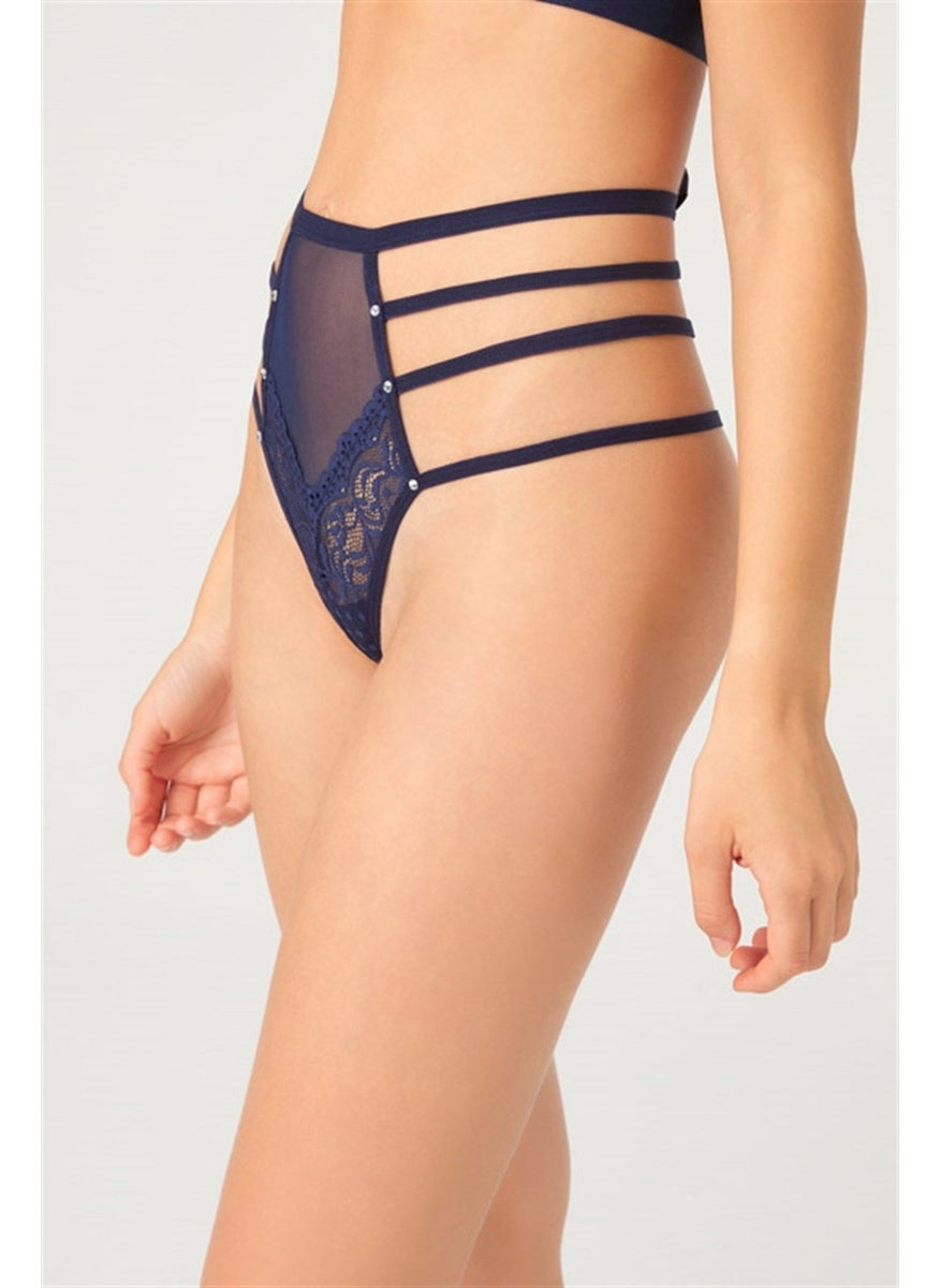 COTTONHILL Navy Blue Transparent Rubber Detailed Women's Bikini Panties with Bow  - Image 3
