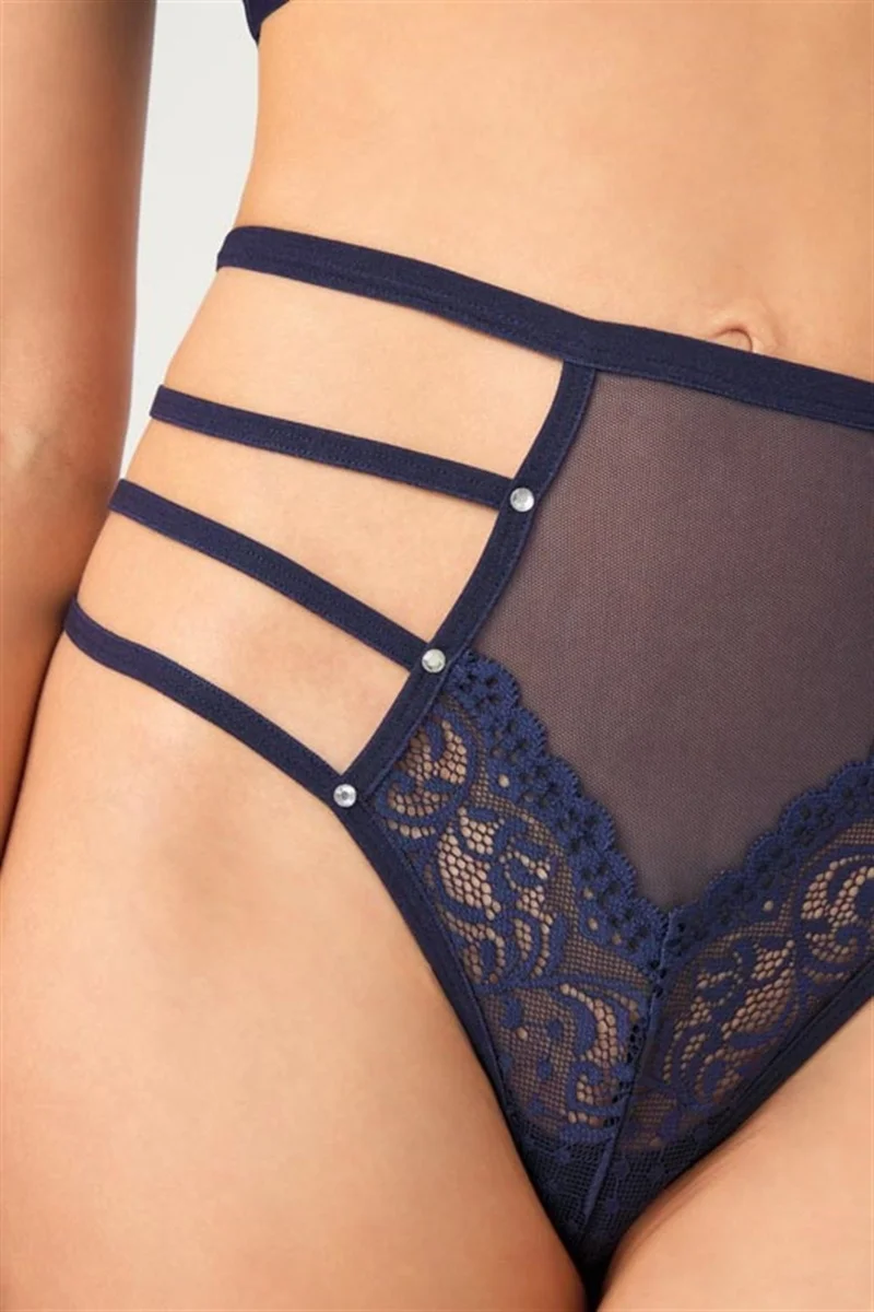 COTTONHILL Navy Blue Transparent Rubber Detailed Women's Bikini Panties with Bow