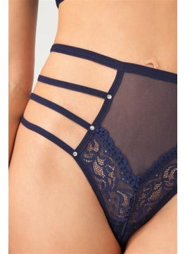 COTTONHILL Navy Blue Transparent Rubber Detailed Women's Bikini Panties with Bow  - Image 4