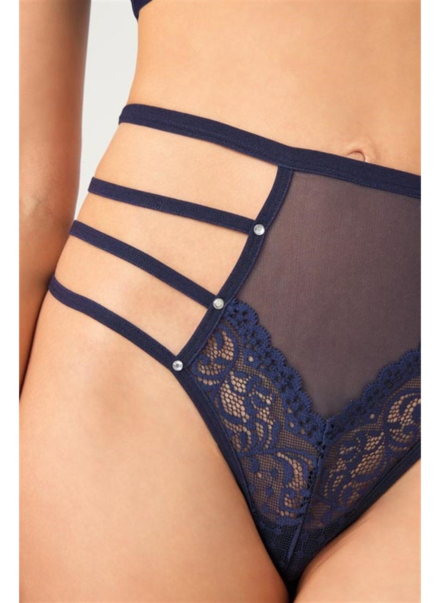 COTTONHILL Navy Blue Transparent Rubber Detailed Women's Bikini Panties with Bow  - Image 4