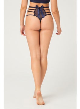 COTTONHILL Navy Blue Transparent Rubber Detailed Women's Bikini Panties with Bow  - Image 2