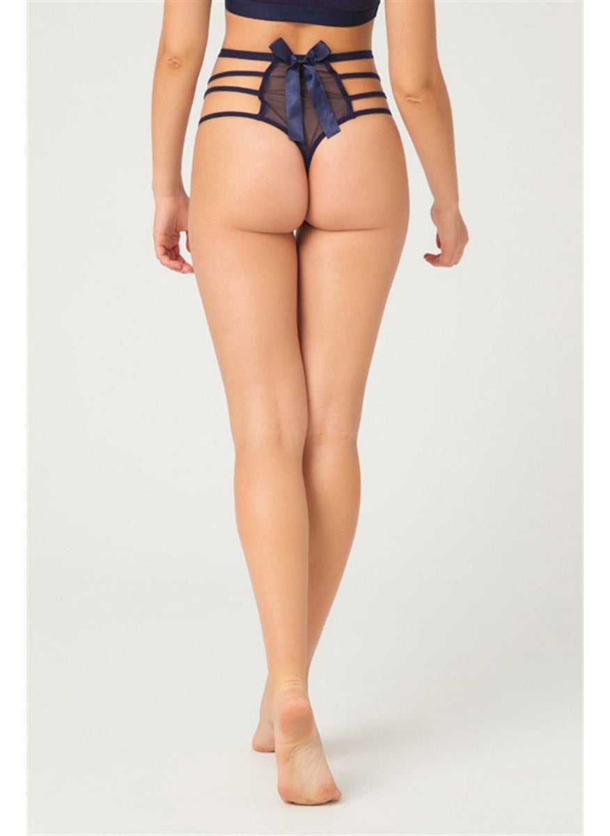 COTTONHILL Navy Blue Transparent Rubber Detailed Women's Bikini Panties with Bow  - Image 2
