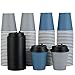 LITOPAK 100 Pack 10 oz Disposable Paper Coffee Cups with Lids for Coffee Water Juice or Tea Blue and Gray Hot Paper Cups for Home Restaurant Store and Cafe - Image 1
