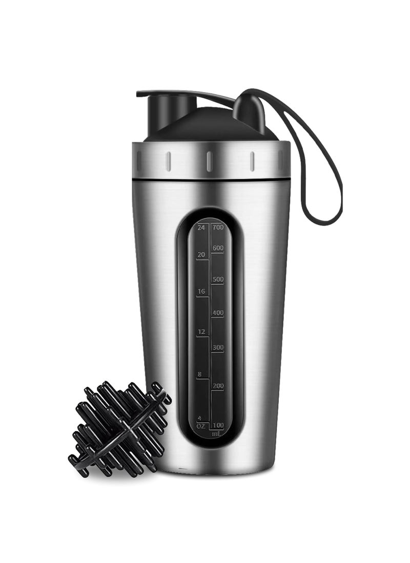 CMGTYYD - 28 Oz Visible Window Stainless Steel Protein Shaker Bottle with Shaker Ball (silver) - Image 1