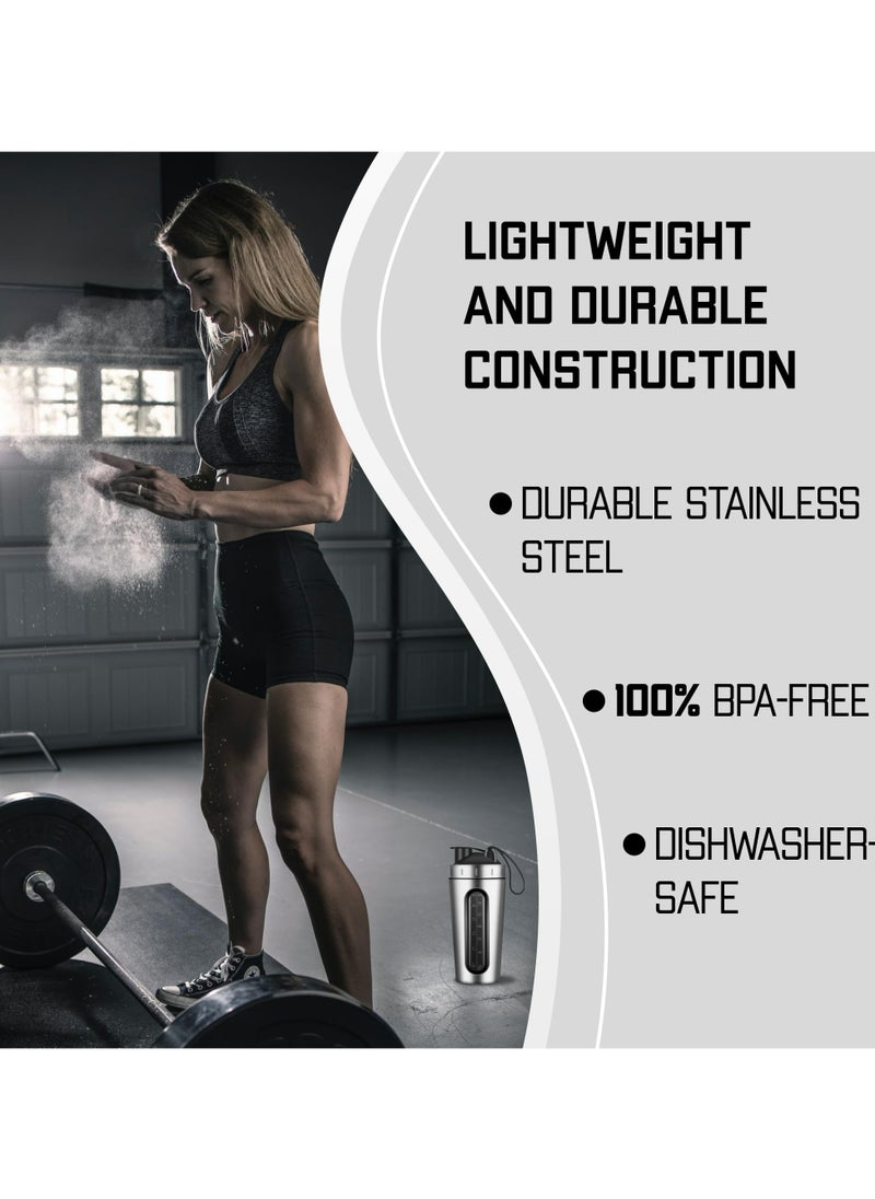 CMGTYYD - 28 Oz Visible Window Stainless Steel Protein Shaker Bottle with Shaker Ball (silver) - Image 1