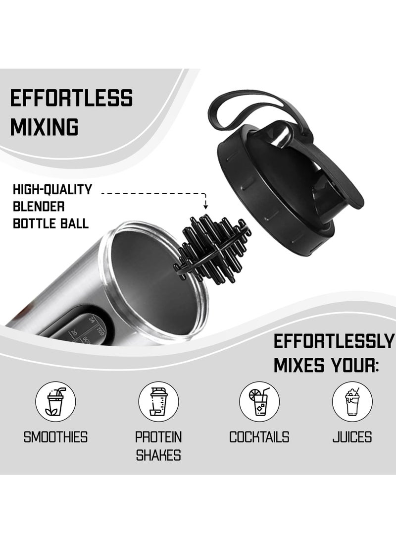 CMGTYYD - 28 Oz Visible Window Stainless Steel Protein Shaker Bottle with Shaker Ball (silver) - Image 1