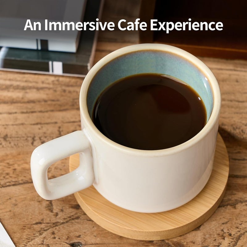 LUKA Porcelain Stackable Espresso Cups with Saucers and Metal Stand, 4 Ounce Small Ceramic Demitasse Cups Set for Latte, Specialty Coffee Drinks, Cafe Mocha,Tea - Set of 4, White Green Interior - Image 5