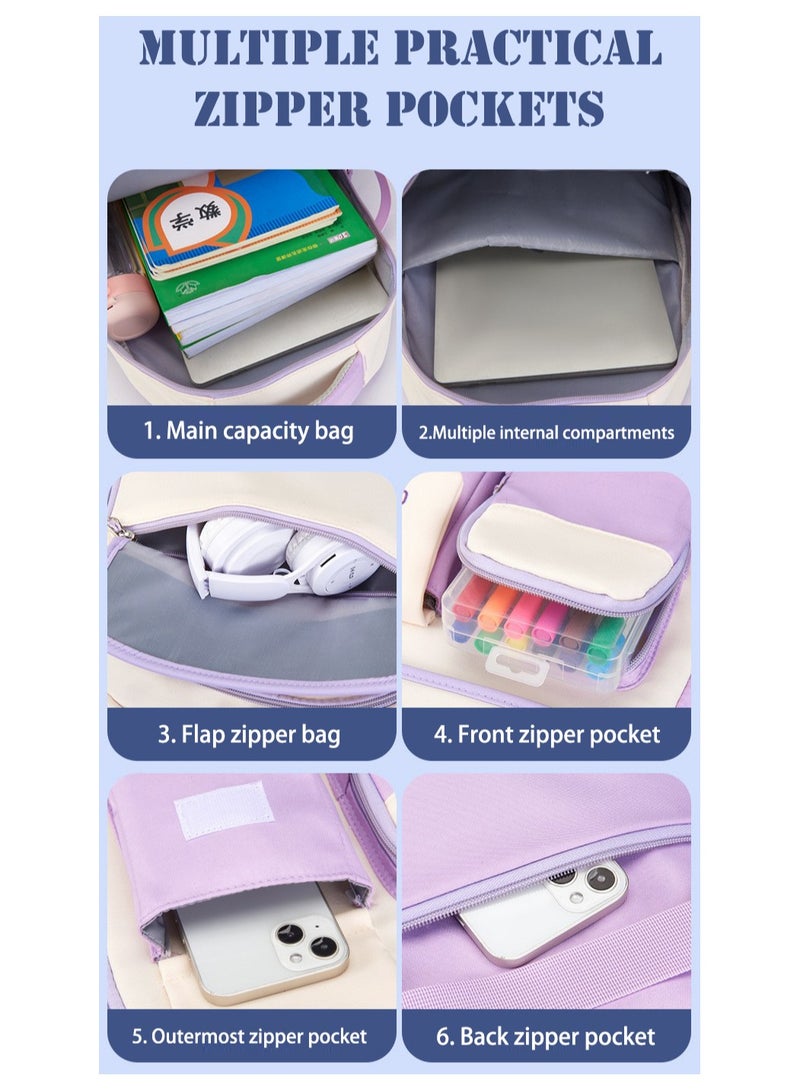 سكاي فيو حقيبة ظهر مدرسية للفتيات المراهقات، حقائب كتب للمرحلة الابتدائية والثانوية، حقائب كمبيوتر محمول من قماش مخملي، حقائب سفر يومية للنساء - Image 5