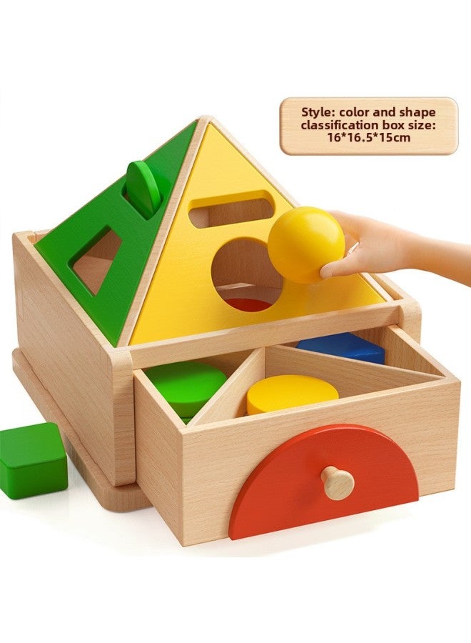 Loquat Montessori Early Education Aware Color Cognitive Classification 1 Year Old 2 Baby Shape Coin Box Children's Educational Building Blocks Toy Matching-Color:Montessori Shape Coin Color Classification - Image 1