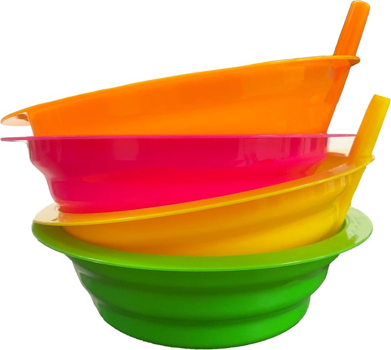 Cibi Cereal Bowls with Straws for Kids BPAFree Plastic  Toddler SipABowls with BuiltIn Straw for Cereal and Soup  Set of 4 Colorful Breakfast Bowls - Image 1