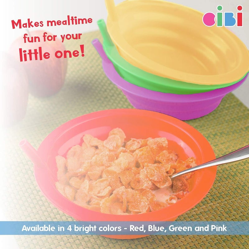 Cibi Cereal Bowls with Straws for Kids BPAFree Plastic  Toddler SipABowls with BuiltIn Straw for Cereal and Soup  Set of 4 Colorful Breakfast Bowls - Image 5