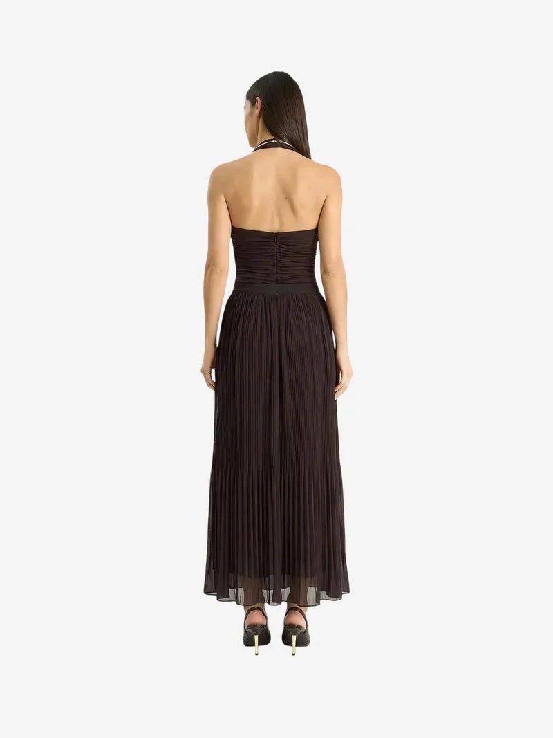 Bianco Lucci Mocha Brown LUCCI High Waist Pleated Maxi Skirt for Women | Best Price UAE
