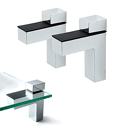awen 2 Pcs Adjustable Wood/Glass Floating Shelf Brackets Wall Mount, Polished Chrome - Image 1