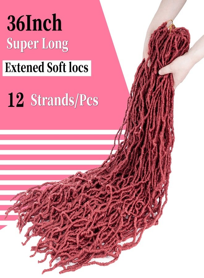 FALEMEI 36 Inch Burgundy Soft Faux Locs Crochet Braids Hair Extensions - Image 2