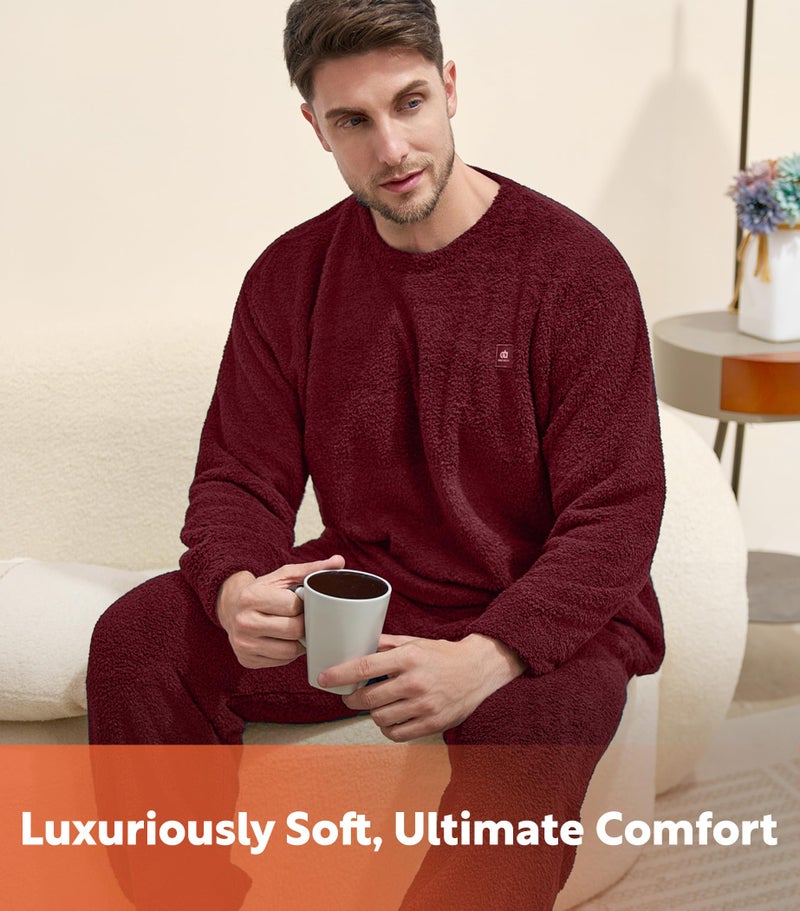 DAVID ARCHY Mens Pajamas Set, Ultra Soft Fleece Sleepwear with Roomy Pockets, Cozy Winter Loungewear for Cold Weather (M, Wine Red) - Image 2