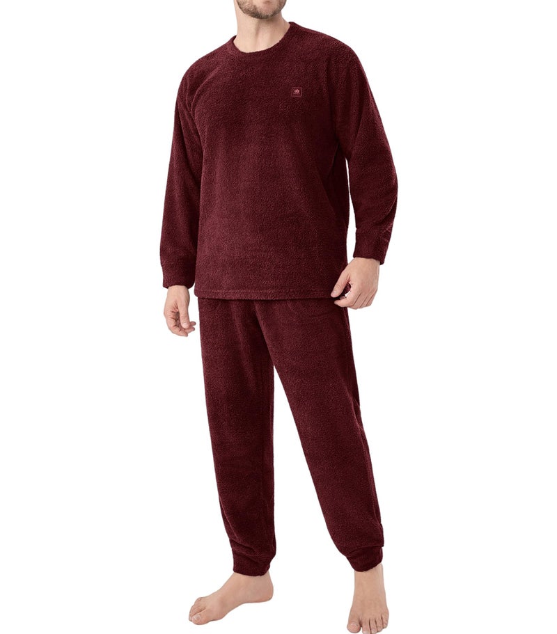 DAVID ARCHY Mens Pajamas Set, Ultra Soft Fleece Sleepwear with Roomy Pockets, Cozy Winter Loungewear for Cold Weather (M, Wine Red) - Image 1