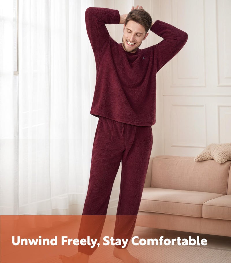 DAVID ARCHY Mens Pajamas Set, Ultra Soft Fleece Sleepwear with Roomy Pockets, Cozy Winter Loungewear for Cold Weather (M, Wine Red) - Image 5