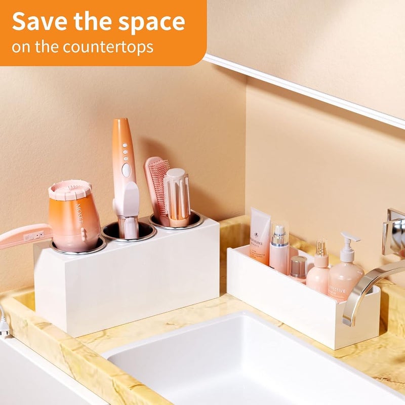 NIUBEE Hair Tool Organizer, Acrylic Hair Dryer and Styling Holder, Bathroom Countertop Blow Dryer Organizer, Vanity Storage Stand for Accessories, Makeup, Toiletries (White) - Image 4