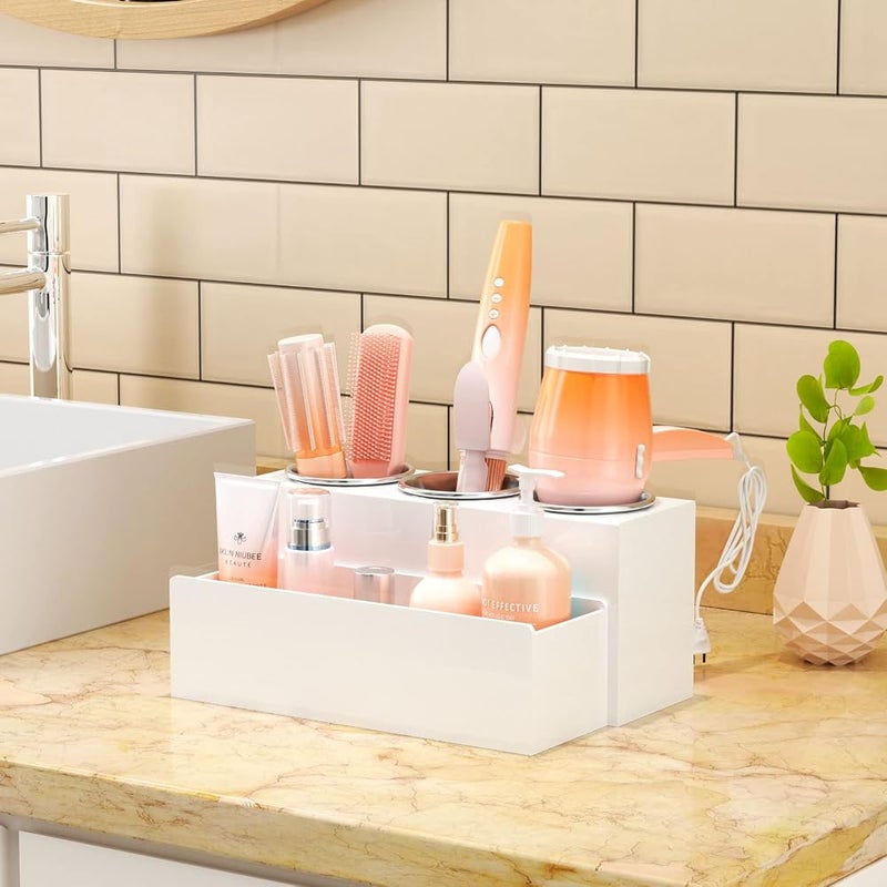 NIUBEE Hair Tool Organizer, Acrylic Hair Dryer and Styling Holder, Bathroom Countertop Blow Dryer Organizer, Vanity Storage Stand for Accessories, Makeup, Toiletries (White) - Image 3
