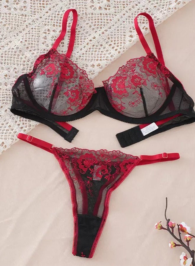 Perspective Lingerie Suit for Women Ladies Cross Mesh Yarn Straps Bralette and Panty Underwear Set Comfy and Breathable Size S