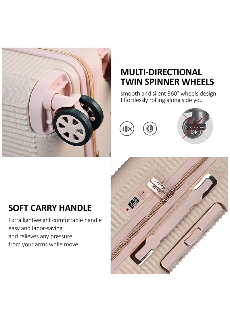 SENATOR Hard Case Trolley Luggage Set For Unisex ABS Lightweight 4 Double Wheeled Suitcase With Built In TSA Type lock A5123 Set Of 4 Milk Pink