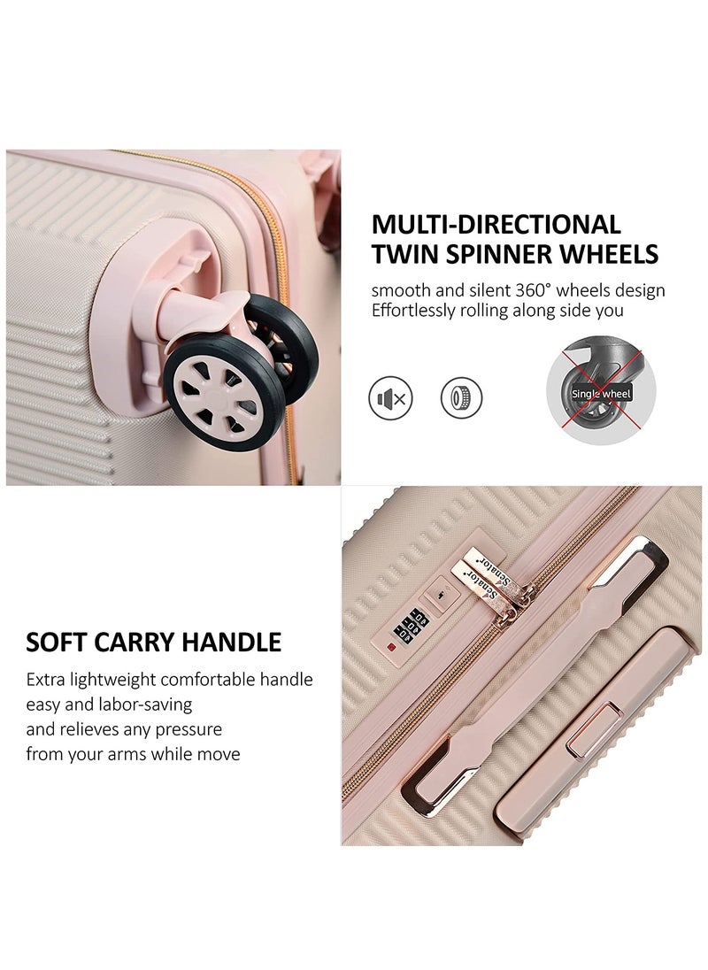 Hard Case Trolley Luggage Set For Unisex ABS Lightweight 4 Double Wheeled Suitcase With Built In TSA Type lock A5123 Set Of 4 Milk Pink
