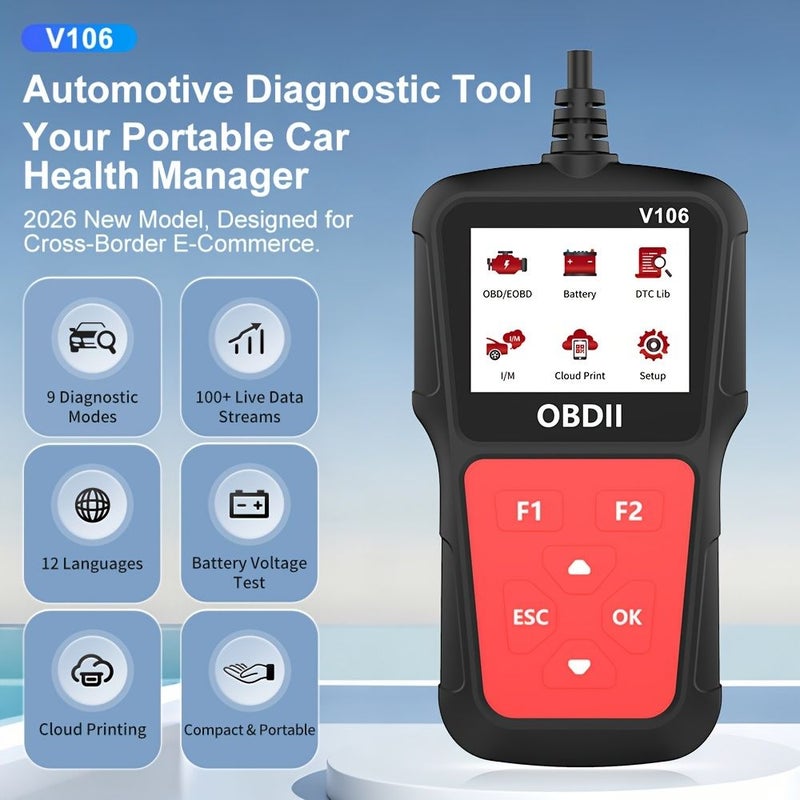V106 Car Diagnostic Tool OBD2 Scanner Code Reader Fault Finder Battery Tester Vehicle Diagnostic Device - Image 1