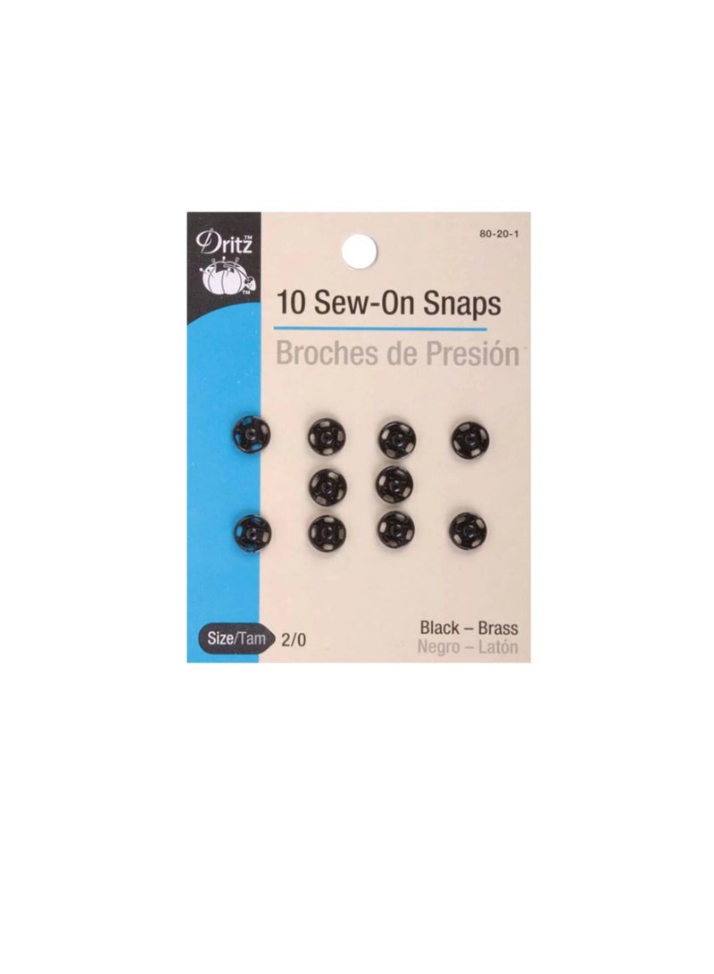 Dritz Sew-On Snaps Black Size 2/0 10pcs - Image 1