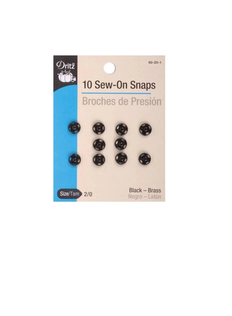 Dritz Sew-On Snaps Black Size 2/0 10pcs - Image 2