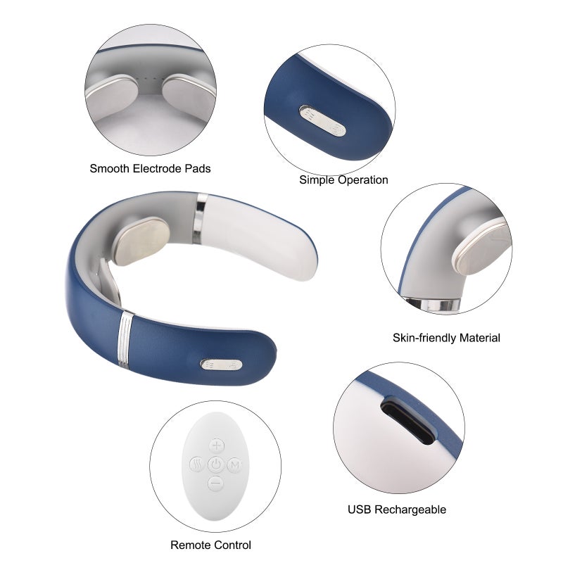 Electric Neck Massager for Pain Relief Neck Massage with Heat & Voice Broadcast Function 5 Modes 16 Levels Cordless Rechargeable & Portable Deep Tissue Trigger Point Remote Control Electric Pulse - Image 3