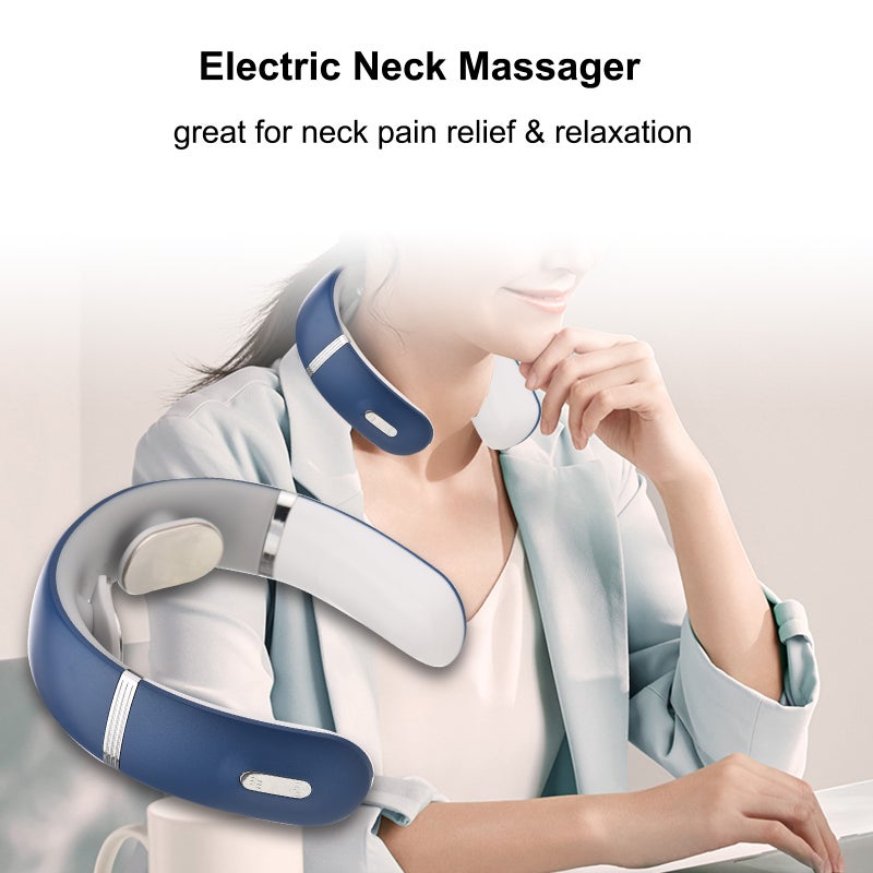 Electric Neck Massager for Pain Relief Neck Massage with Heat & Voice Broadcast Function 5 Modes 16 Levels Cordless Rechargeable & Portable Deep Tissue Trigger Point Remote Control Electric Pulse - Image 2