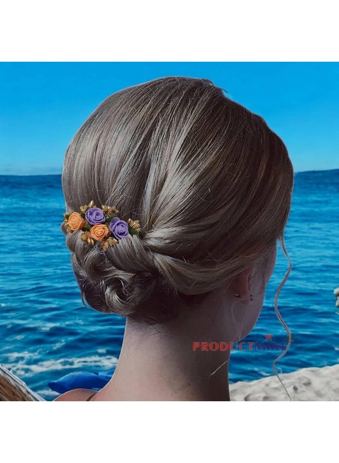 PRODUCTMINE® Floral hair Comb Flower Hair Comb flower hair accessories hair comb pin floral for Women and Girls hair pins for women wedding - Artificial ORANGE & PURPLE COLOR : 1 Pc - Image 5