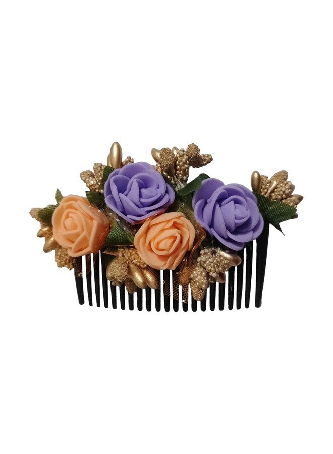 PRODUCTMINE® Floral hair Comb Flower Hair Comb flower hair accessories hair comb pin floral for Women and Girls hair pins for women wedding - Artificial ORANGE & PURPLE COLOR : 1 Pc - Image 1