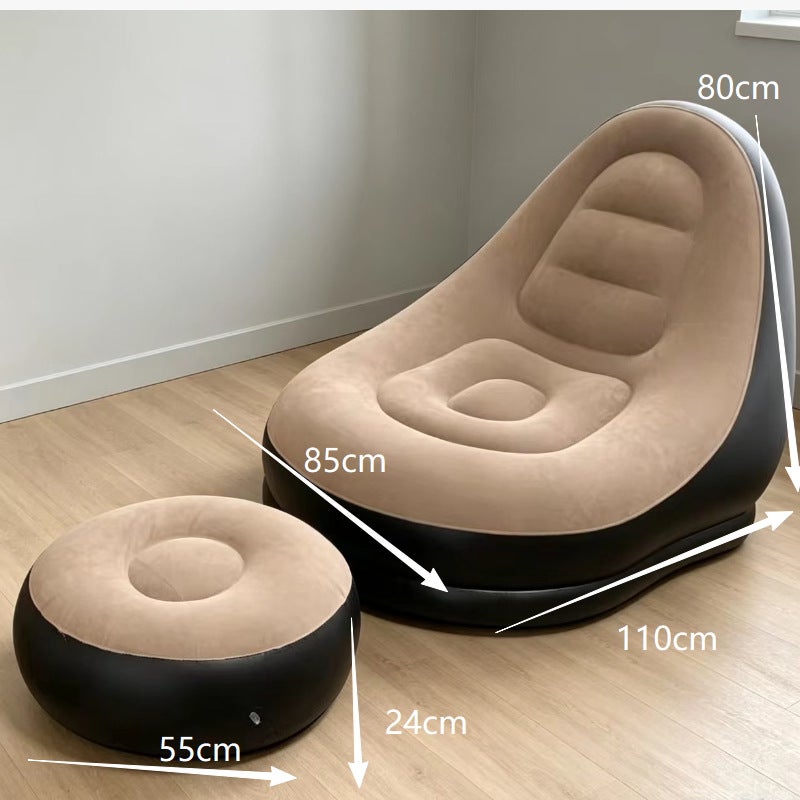 Brown Flocked Sofa with Drawstring - Inflatable Lazy Chair for Indoor & Outdoor Use - Image 1