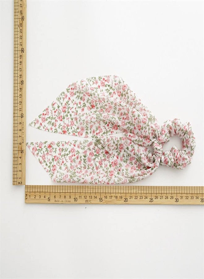DINPREY Pink Yellow Blue Hair Scarf Scrunchies for Women Girls, Bowknot Scrunchies for Hair, Chiffon Floral Scrunchie Long Hair Bands Ties Ponytail Holder (6PCS Flower and Plaid) - Image 2