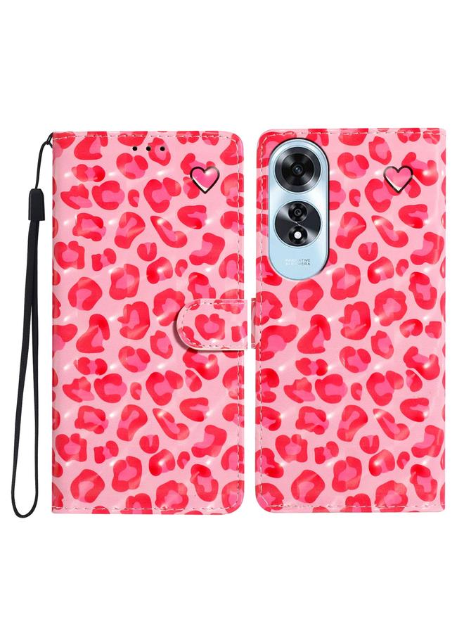 جراب جلدي بنقشة ثلاثية الأبعاد لهاتف OPPO A60 (طبعة جلد النمر الوردي)