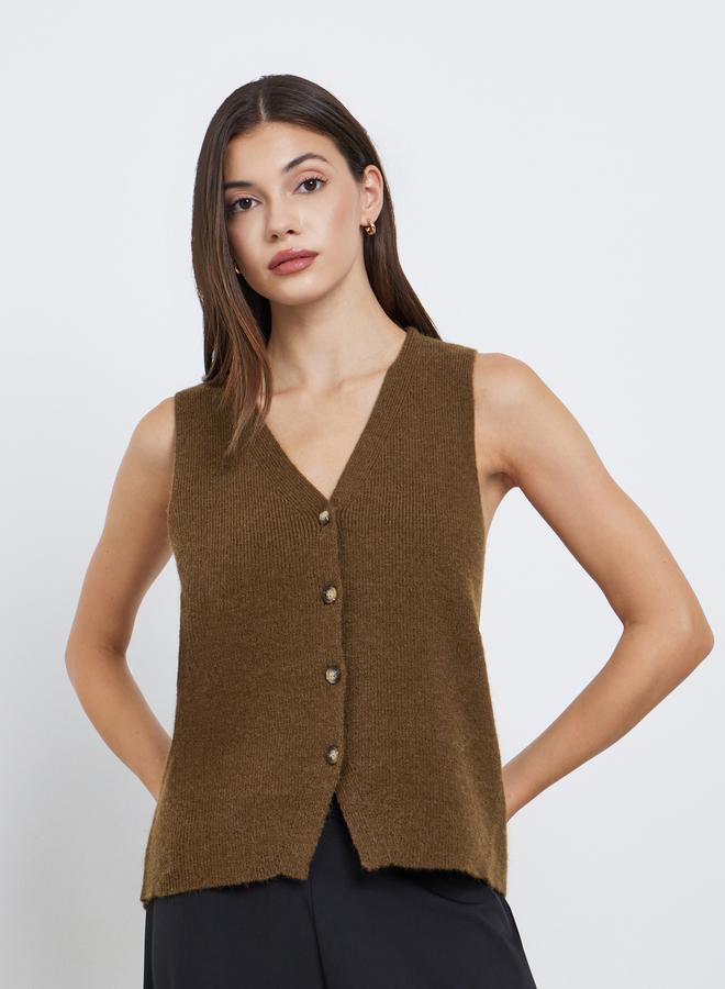 Styli Sleeveless V-Neck Flat Knit Vest - Image 4