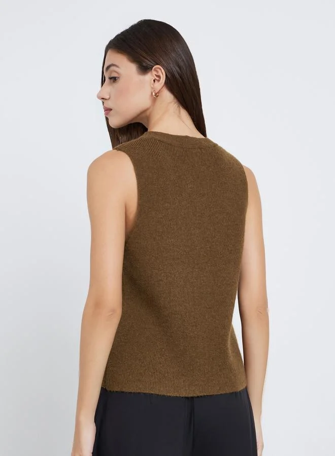 Styli Olive Styli Sleeveless V-Neck Flat Knit Vest for Women | Best Price UAE
