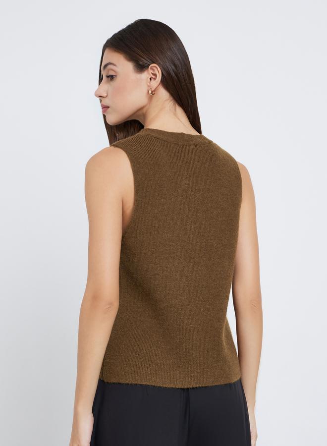 Styli Sleeveless V-Neck Flat Knit Vest - Image 5