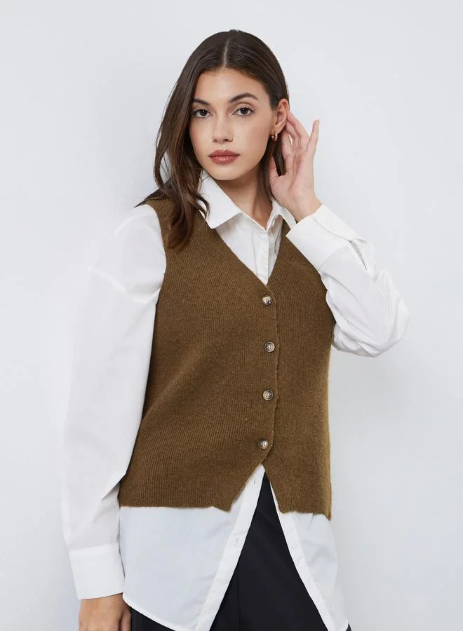 Styli Olive Styli Sleeveless V-Neck Flat Knit Vest for Women | Best Price UAE