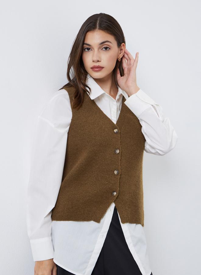 Styli Sleeveless V-Neck Flat Knit Vest - Image 2