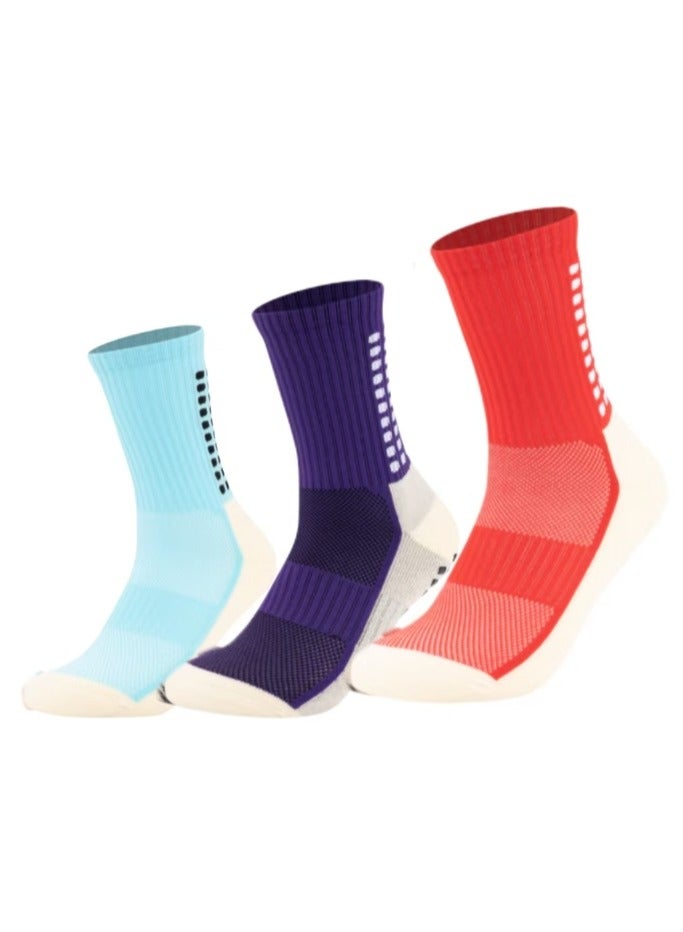 Kenzs 3 Pairs Colorful Football Anti-Slip Socks Gel Socks for Men Women Kids Anti-Slip Football Socks Suitable for Football Basketball Yoga - Image 1