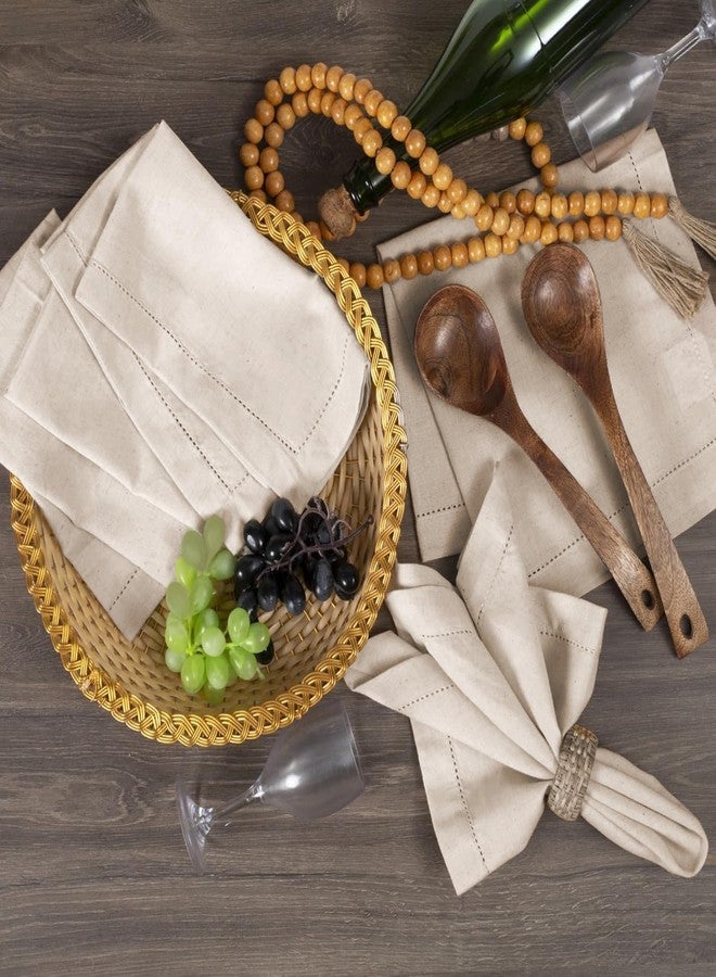Bedding Craft Linen Flax Cotton Cloth Dinner Napkins Set of 12 - 18x18 Natural Fabric with Hemstitched Mitered Corners - Machine Washable Wedding, Cocktail & Party Table Napkins - Image 2
