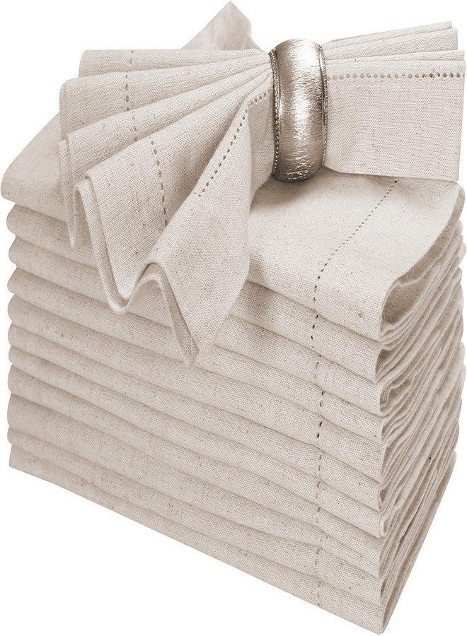 Bedding Craft Linen Flax Cotton Cloth Dinner Napkins Set of 12 - 18x18 Natural Fabric with Hemstitched Mitered Corners - Machine Washable Wedding, Cocktail & Party Table Napkins - Image 1