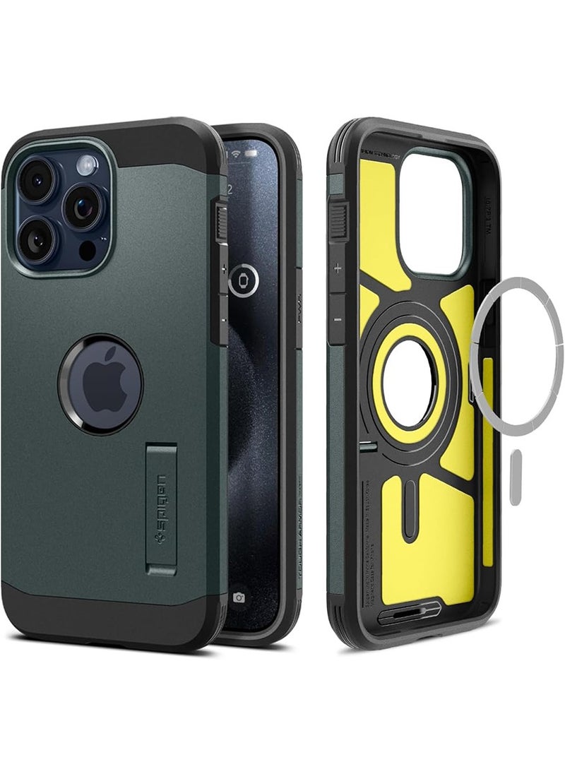 Spigen Tough Armor MagFit for iPhone 15 Pro Max Case Cover with MagSafe - Abyss Green  - Image 1