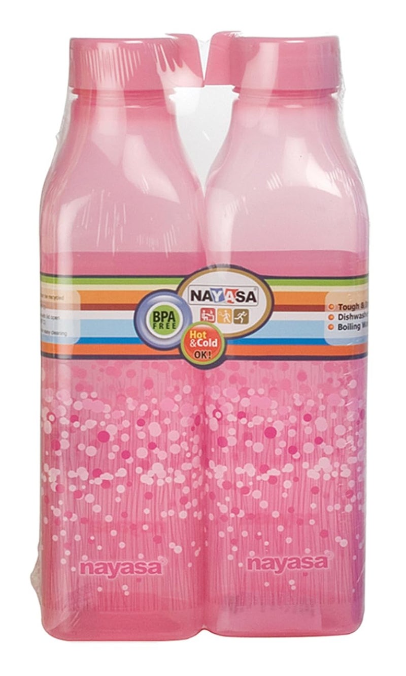 Nayasa Square DLX Plastic Fridge Water Bottle 1000 ml Set of 2 Pink