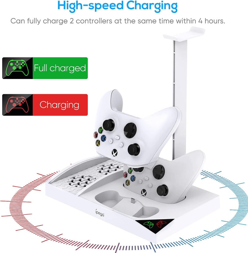 FYOUNG Upgraded Vertical Cooling Fan Stand for Xbox Series S, Cooler Fan System Dual Controller Charging Dock Station with 2 x 1400mAh Rechargeable Battery Pack, Headphone Bracket for Xbox Series S (White) - Image 5