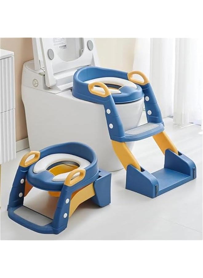 MIXDE 3-in-1 Baby Potty Seat With Ladder for Kids, Baby Potty Ladder Training Potty Chair with Splash Guard & Cushion Seat, Kids Toilet Seat, Potty Chair for 1-8 Years Boys & Girls (Blue)  - Image 1